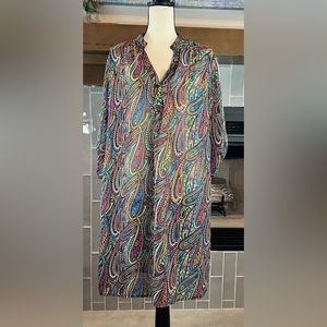 TACERA Semi Sheer Paisley Shirt Tunic Swimsuit Cover Dress Size XL